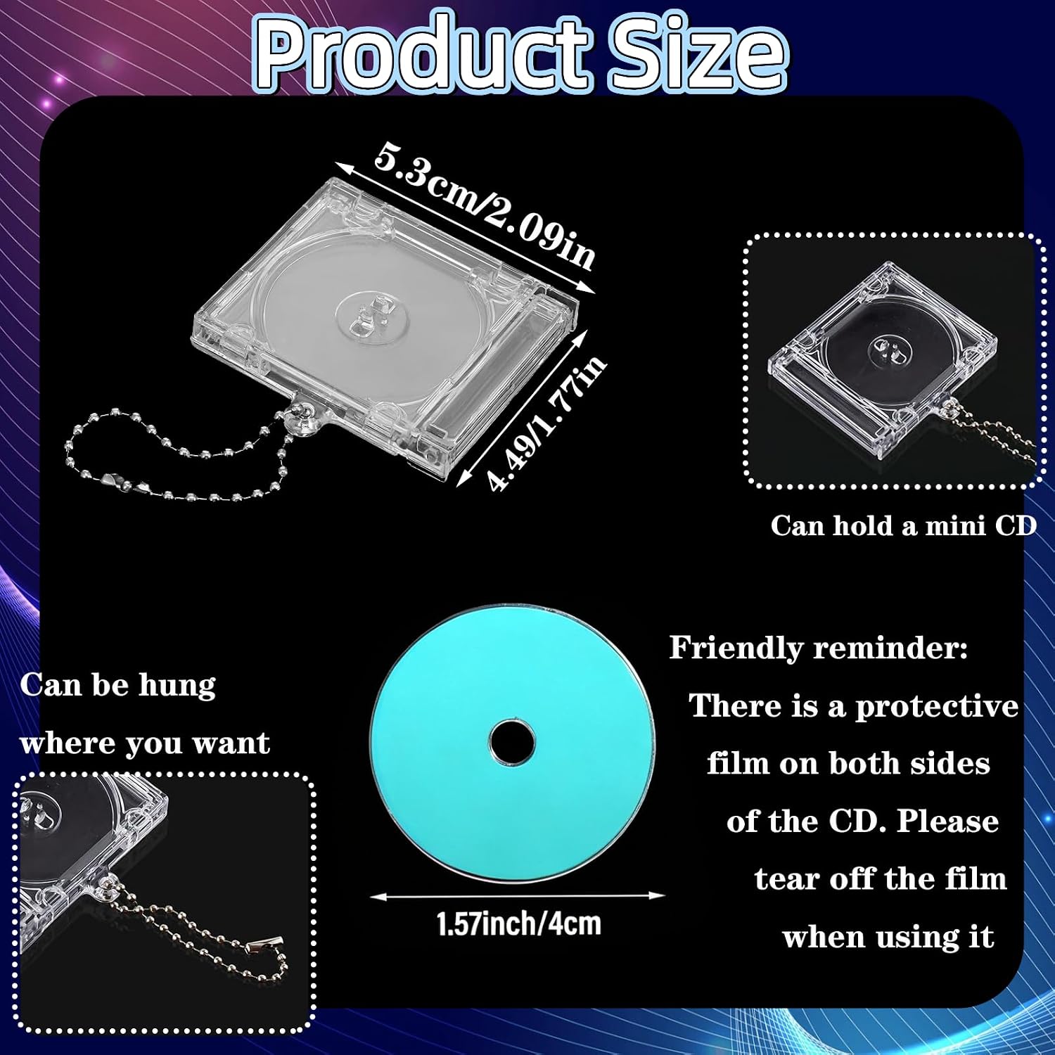 20 Pack Mini CD Keychain Cases with Blank CD, Clear DVD Cover Bulk Jewel Keyring Music Blank Mini Compact Disc Holder Pendant for Backpack Hanging & DIY Gifts
