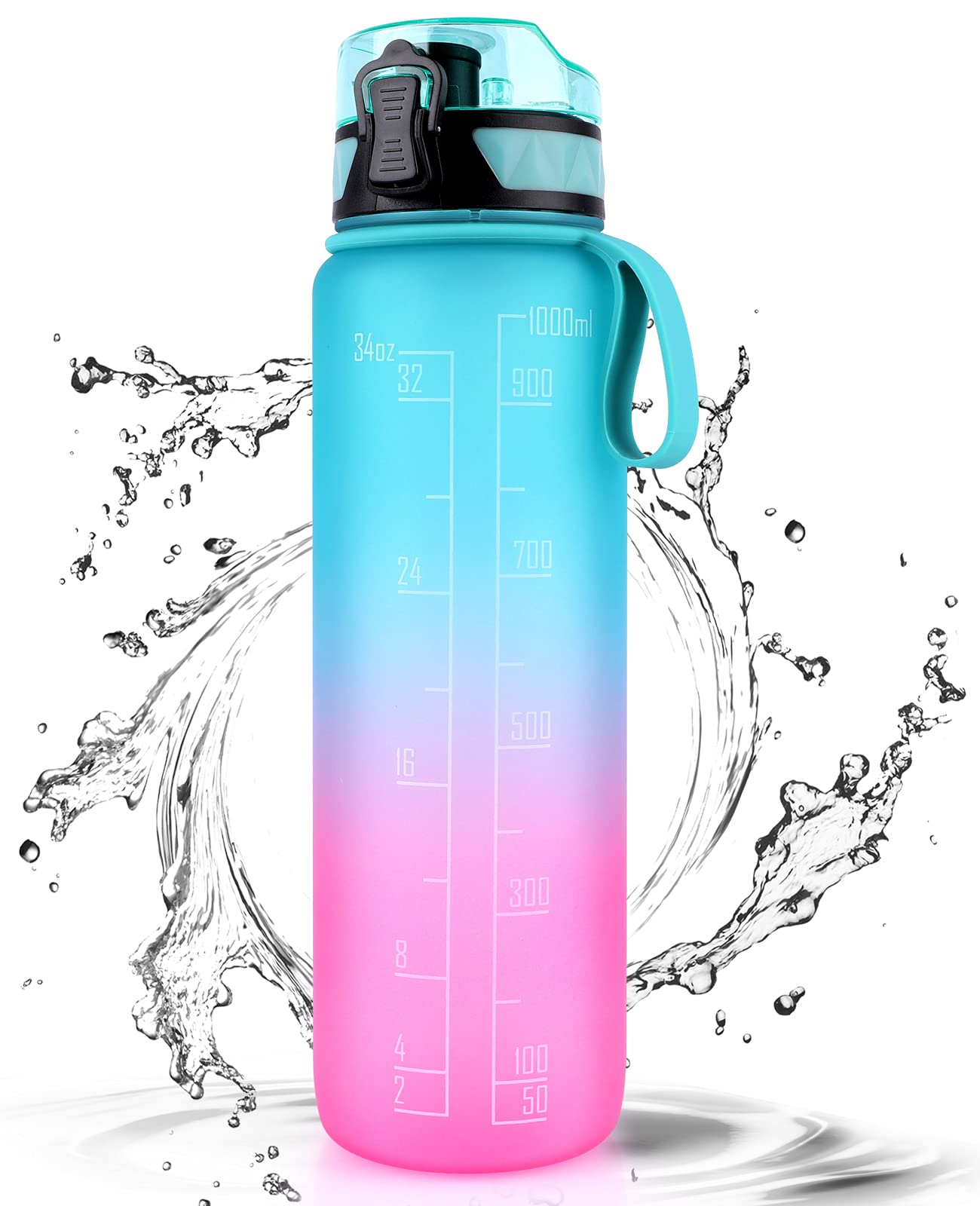 Sports Water Bottle 1L Leakproof Design Water Bottle, BPA Free Tritan Plastic Drinking Bottle for Teenager, Adult, Sports, Hiking, Gym, Fitness, Outdoor, Cycling, School & Office