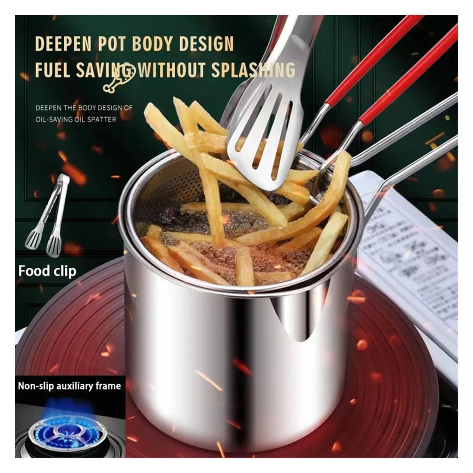Olla For Freír Con Colador Pinzas For Alimentos Tempura De Acero Inoxidable Calentamiento RáPido