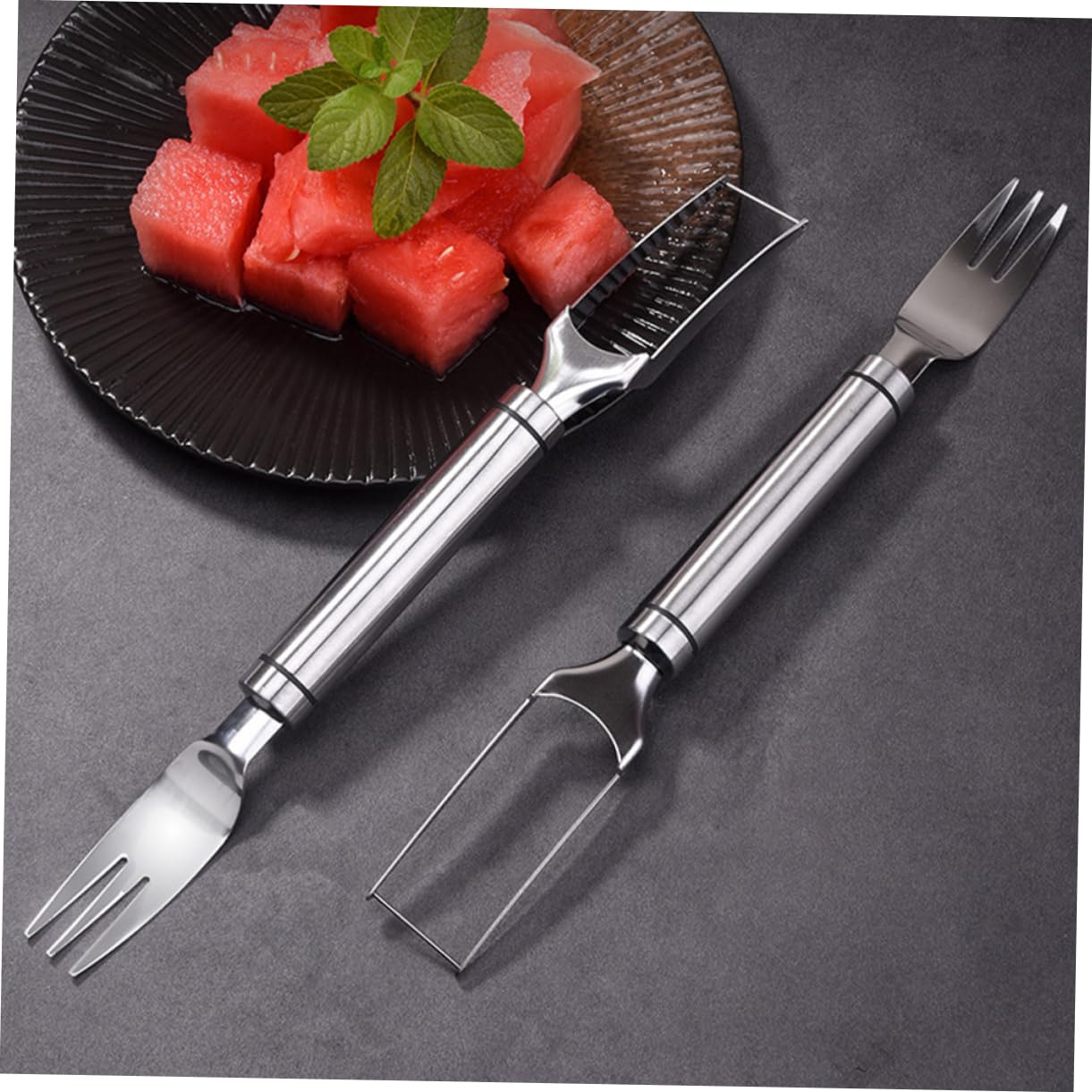 Luxshiny 2pcs Watermelon Cutter Portable Fruit Slicer Fork Tool for Easy Melon Cutting and Serving Kitchen Outdoor Gatherings