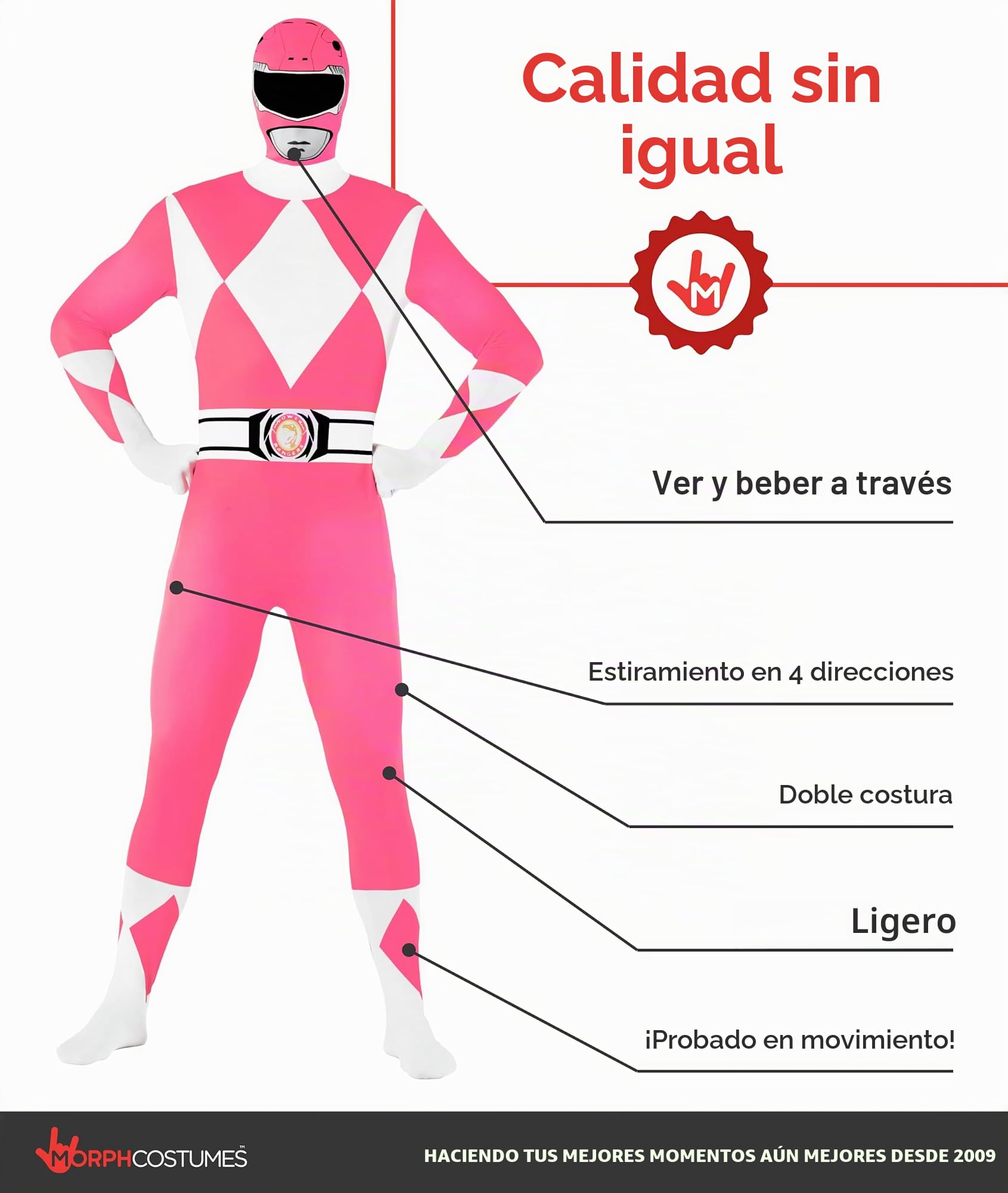 Morphsuits Disfraz Heroína Acción Rosa Mujer Adulto Traje Cuerpo Entero Capucha Cremallera Carnaval Halloween