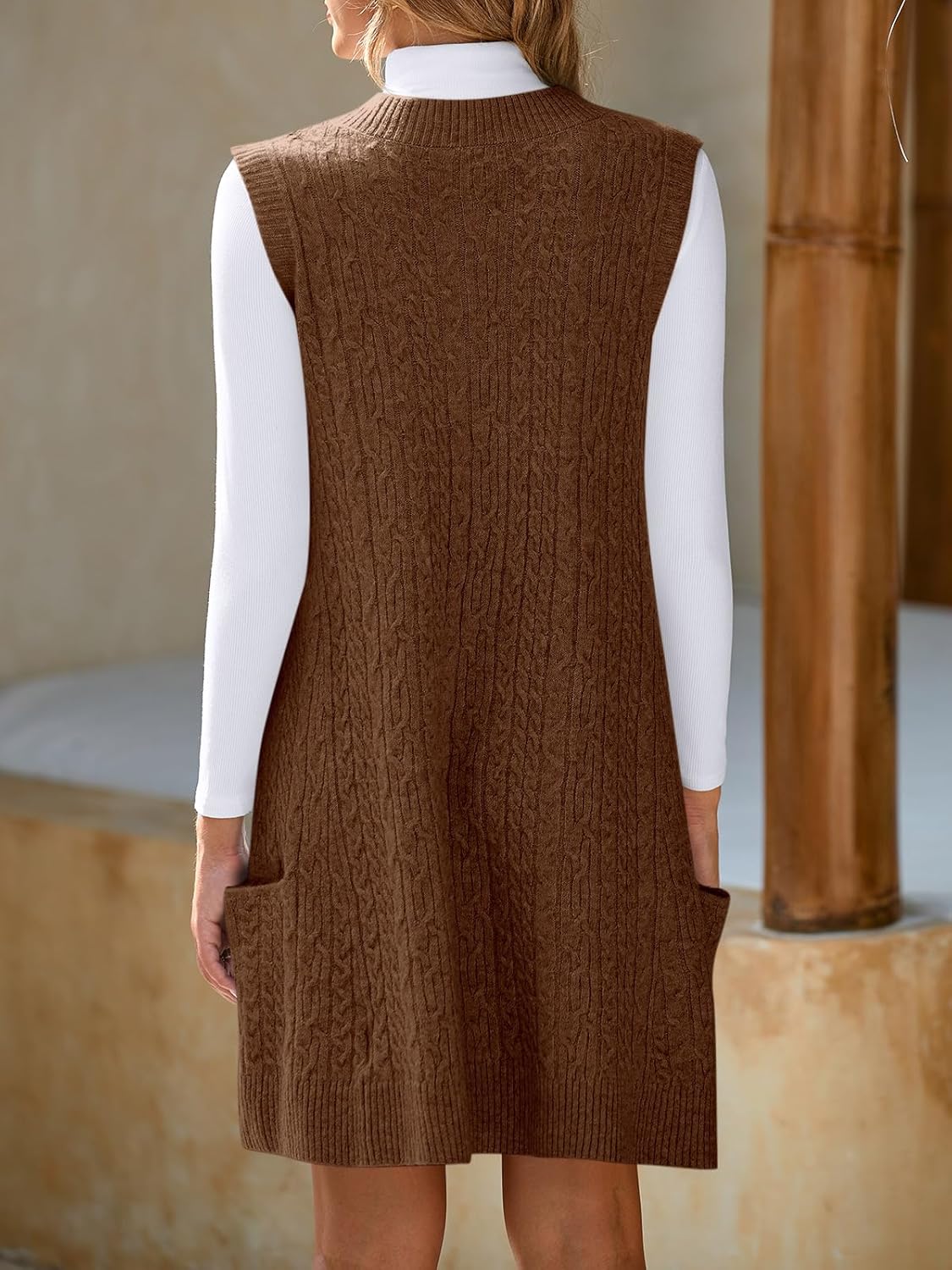 Cicy Bell Womens Oversized Sweater Vest Dress V Neck Sleeveless Fall Trendy Casual Knit Cable Mini Dresses - Image 7