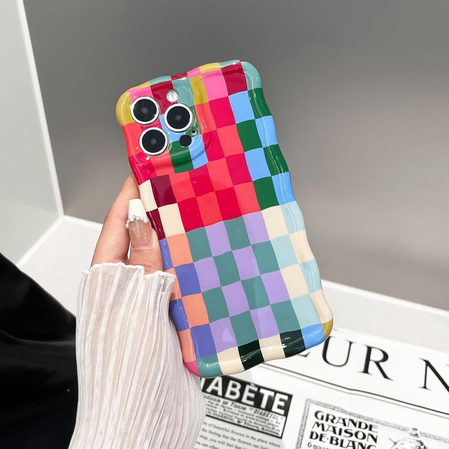 Compatible with iPhone 14 Case, Cute Wave Curly Colorful Checkerboard Plaid Phone Case for Women/Men, Soft TPU Shockproof Protection Case Designed for iPhone 14 (Colorful 1) - Image 8