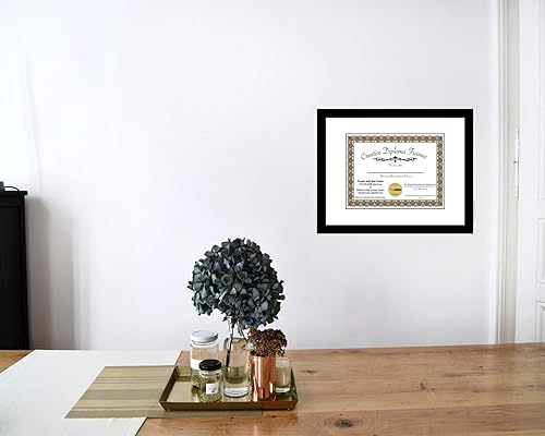 Miniatura 4 de Creative Picture Frames Marco de diploma negro de 12 x 16 pulgadas con paspartú blanco con caballete de vidrio y colgadores de pared instalados,