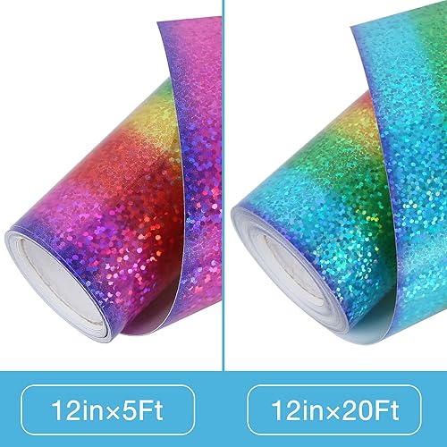 Miniatura 2 de TORC Rollo de vinilo holográfico de transferencia de calor de arcoíris de 12 pulgadas x 20 pies de transferencia metálica para camisetas