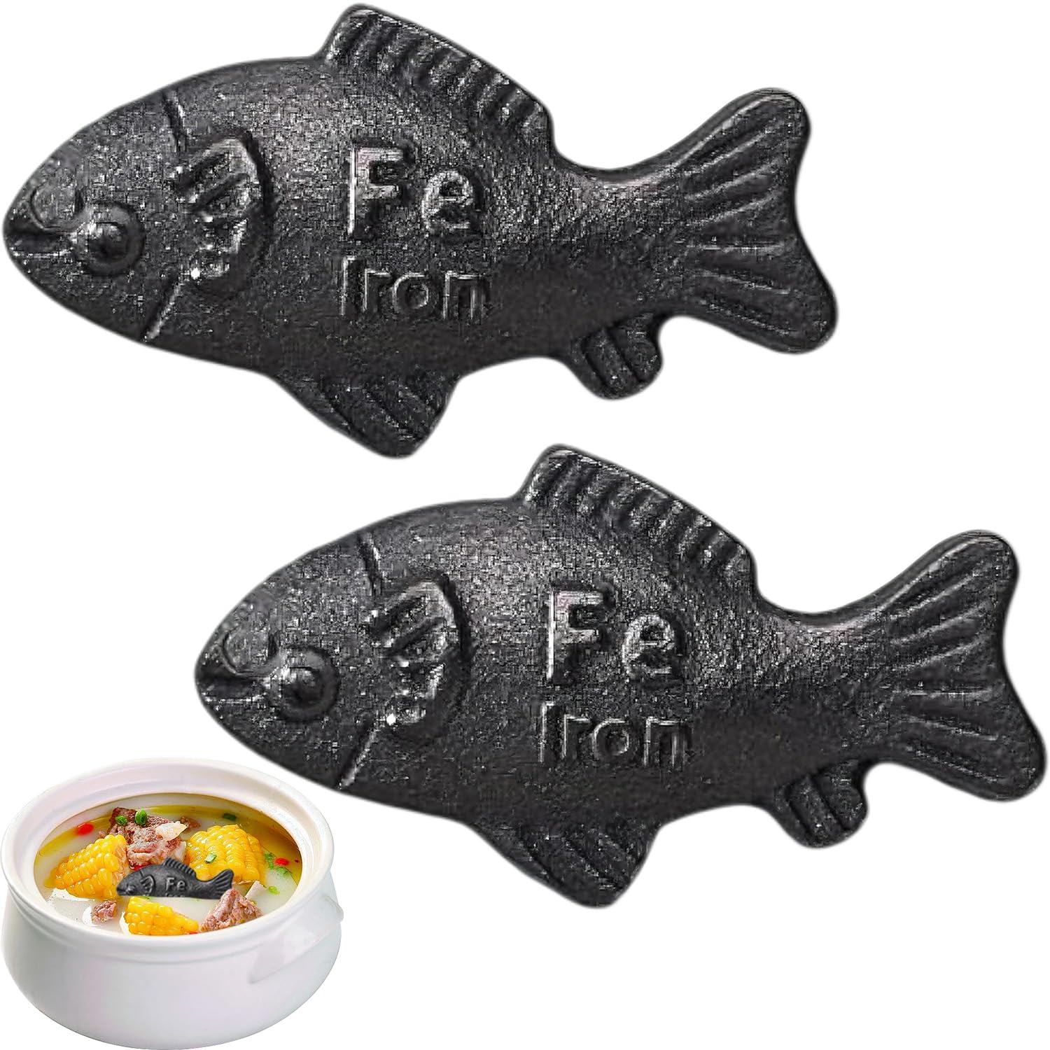 Iron Fish Cook Accessory Add Natural Iron to Food & Water, Lucky IronFish Cooking Tool Perfect for Vegans Athletes Pregnant Women & Kids Fight Anemia &Deficiency (Black, 2 PCS)