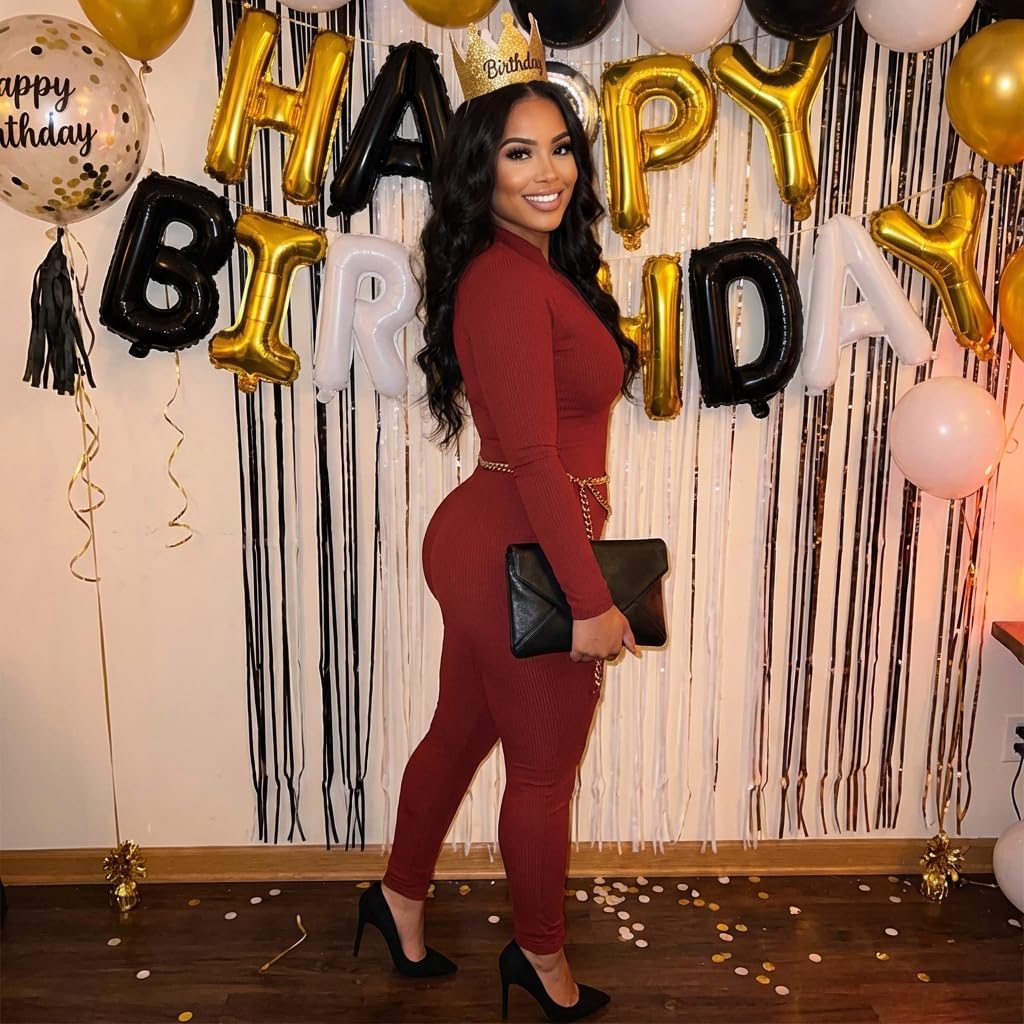 Women's Ribbed Bodycon Jumpsuit Long Sleeve Zip Up Front Romper Slim Fit One Piece with Pants - Image 4