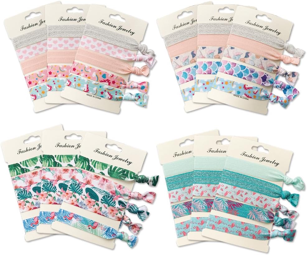 60 PCS Elastic Ribbon Hair Ties Set - No Crease Floral Ribbon Knotted Ponytail Holders - Colorful Printed Pattern Hairbands Accessories Hair Ties Party Favors Styling Ponytail For Girls And Women