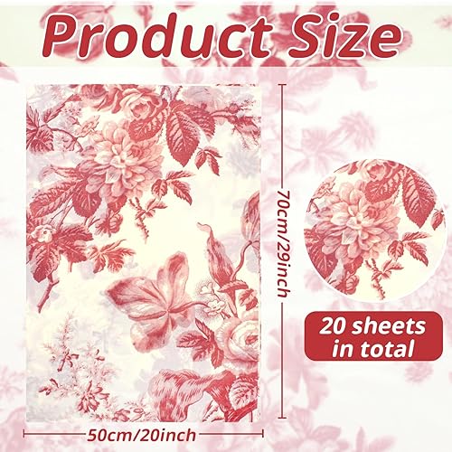 Miniatura 2 de Benvo 20 hojas de papel de seda con estampado floral 20 pulgadas x 29 pulgadas papel de decoupage decorativo papel de seda para regalos envoltura de