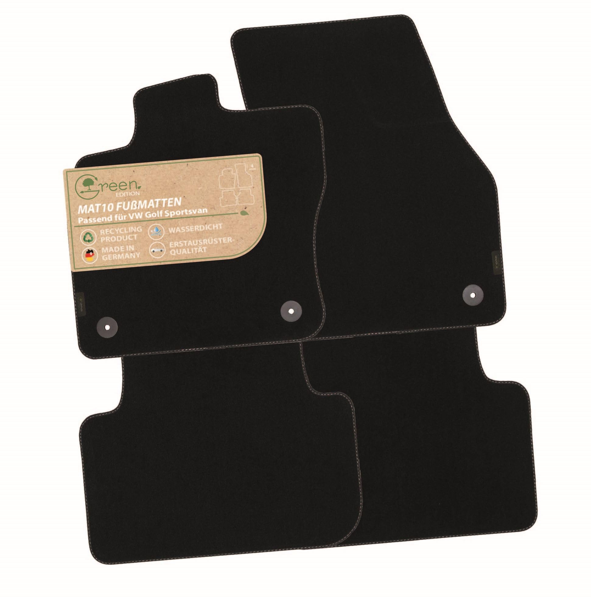 MAT10 Green Edition – Auto-Fußmatten passend für VW Golf Sportsvan (BJ 05/2014-06/2020) | nachhaltiges Velours | Automatten-Set, 4-teilig | Made in Germany, Erstausrüsterqualität