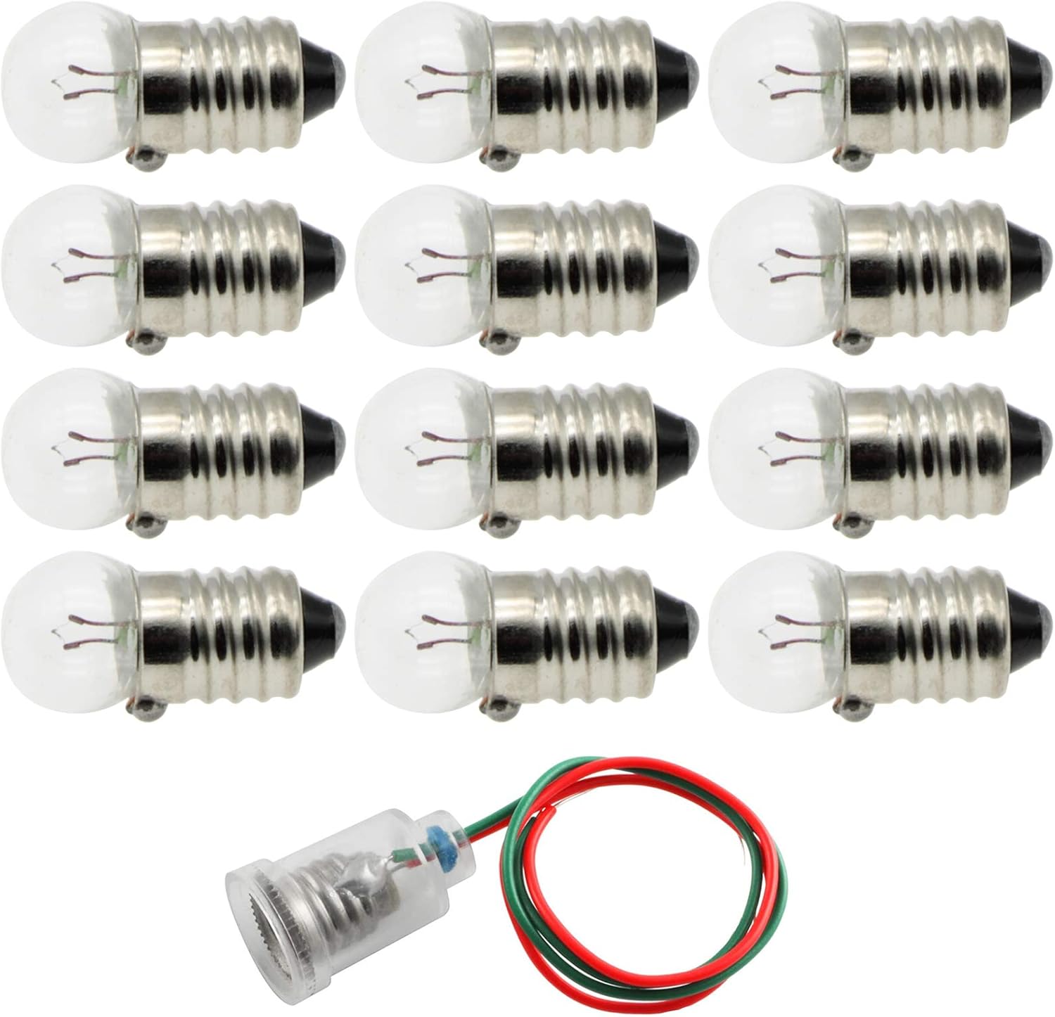FDXGYH E10 1.5V 0.3A Mini Light Bulbs 12pcs Old Fashioned Christmas Lights Replacement Bulbs Physical Electrical Experiment Replacement Bulbs for String Lights with Bulb Holder