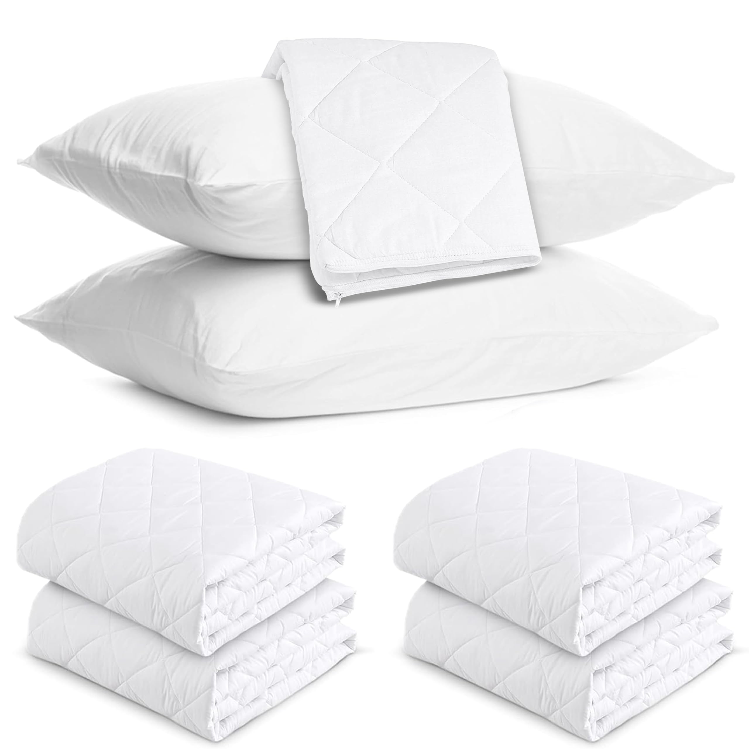 Mh Traders White Quilted Waterproof Pillow Protectors Pack Of 4, Pillowcase Are Ultra Soft & Breathable.hypoallergenic Bed Pillows Cover.