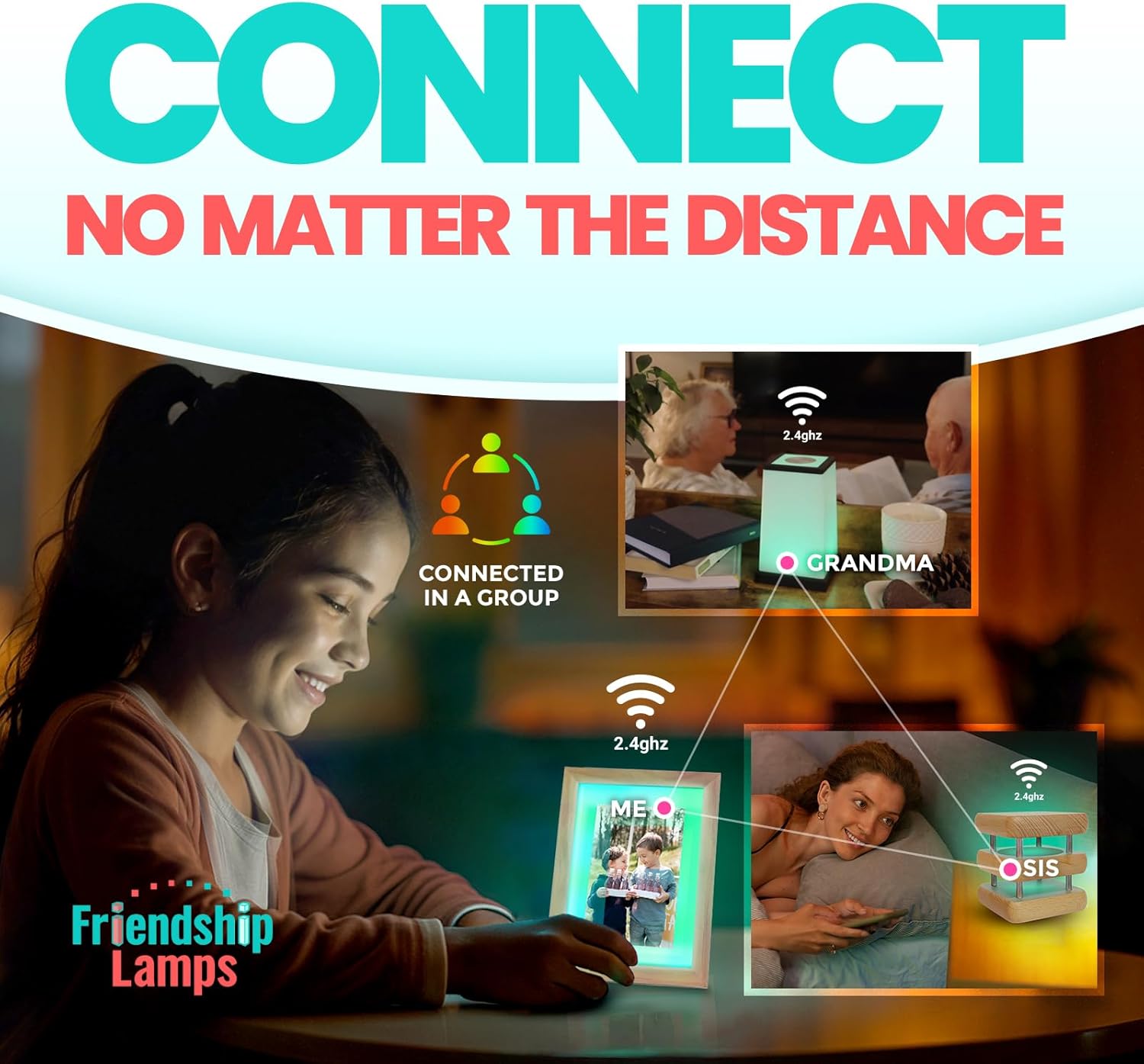 Friendship Lamp® Knotty Pine Wood Picture Frame Handmade in USA - Wi-Fi Touch Lamp LED Light for Long-Distance, Connection, Relationship, Friendship, Gift, Over 200 Colors, App Setup - Single