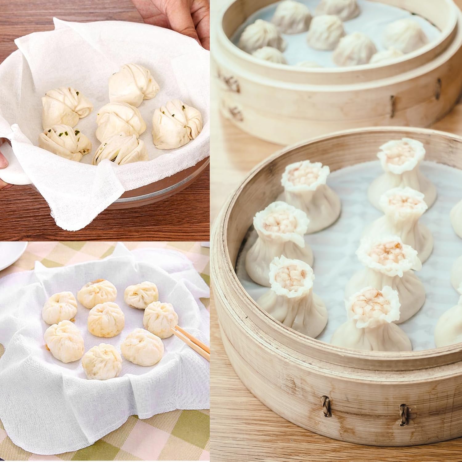 5 Pieces Cotton Steamer Liners 32 CM Reusable Cotton Steamer Liners Non-stick Pad Air Fryer Liner Steaming Dumplings/Bread/Buns/Rice Supply, Food Filter Cloth, 12.5 Inch, White - Image 7
