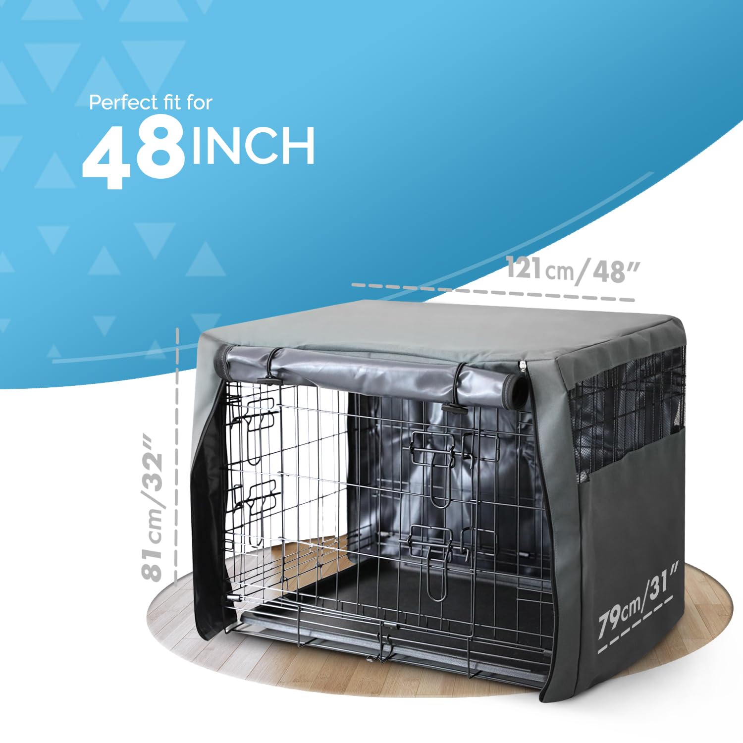FurDreams Copertura antivento per gabbia cani 122 cm, 2 porte (anteriore e laterale), rete traspirante - scatola resistente per addestramento cuccioli (XXL)