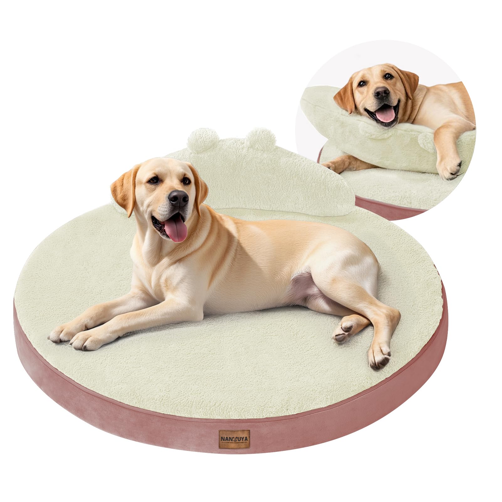 Large Dog Bed Orthopedic Dog Beds for XX-Large Dogs with Washable Removable Cover Waterproof Pet Beds with Pillow-Beige and Pink