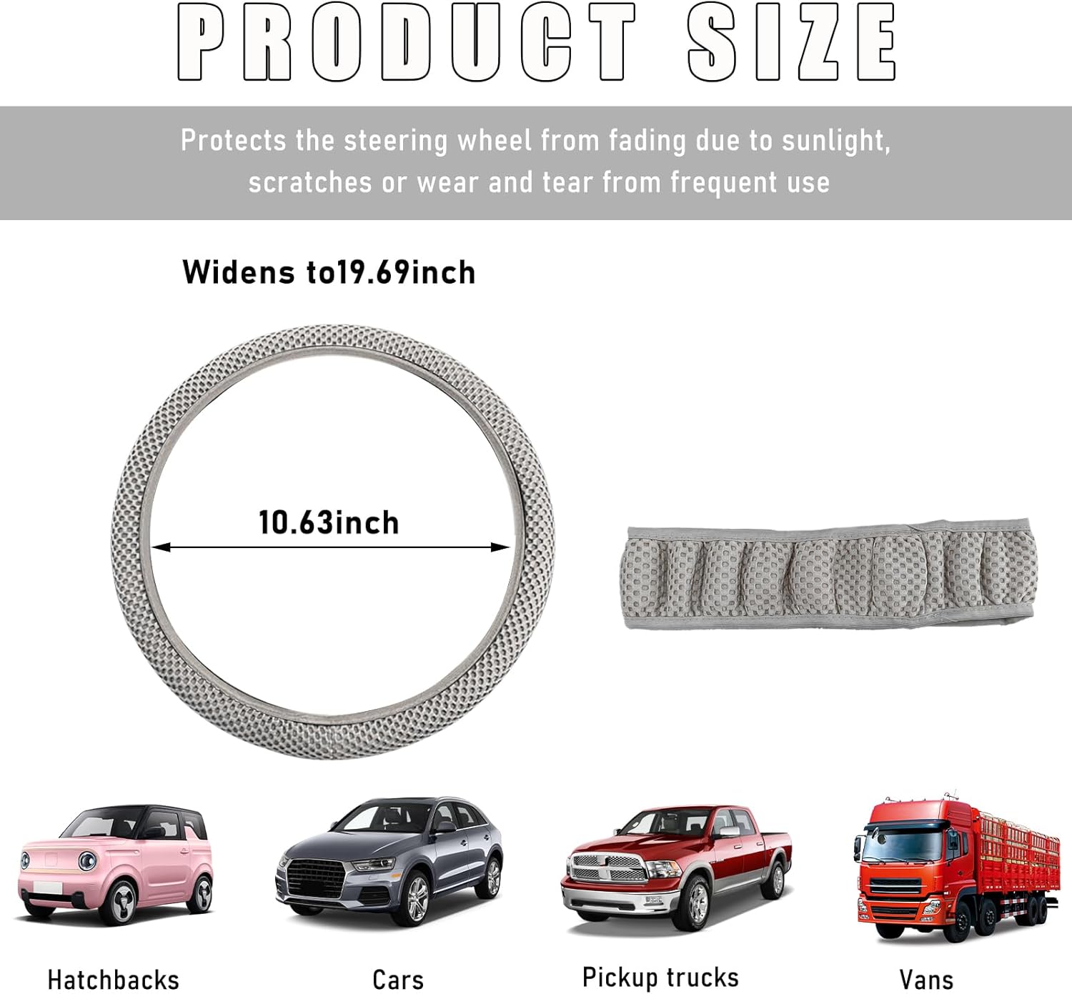Elastic Stretch Steering Wheel Cover, 15"×15" Microfiber Breathable Ice Silk Steering Wheel Protector, Anti-Slip Elastic Steering Wheel Cover for Men Women, Car Accessories (Gray) - Image 2