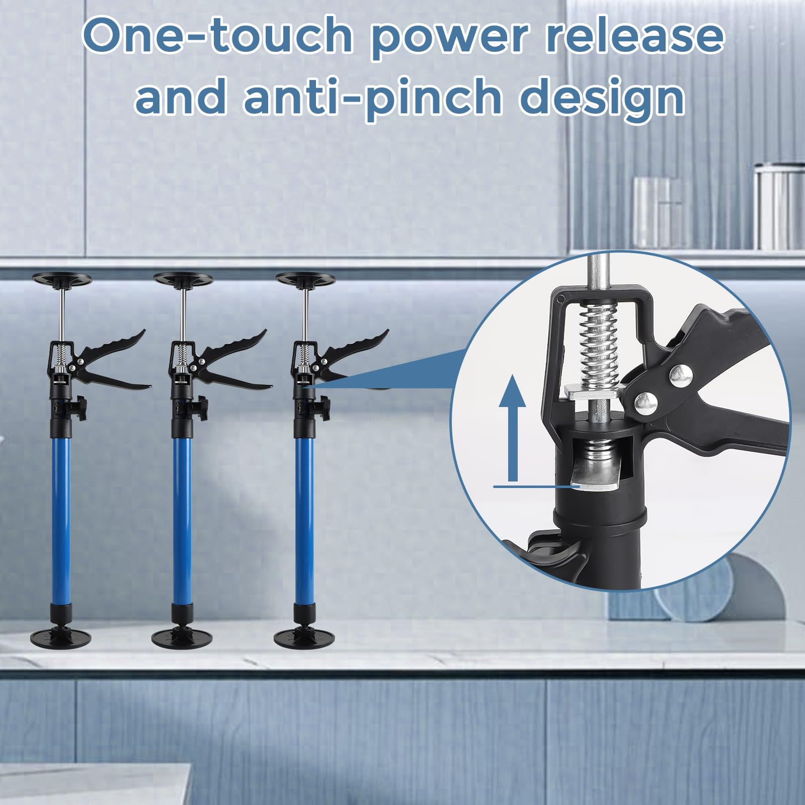 3 Piezas Puntal Telescopico, Puntales Extensibles Techo, Soporte Telescópico, Puntal Expansión, Capacidad de peso 40KG, Estiramiento 59-117 cm, para Apoyar Marcos de Puertas, Armarios