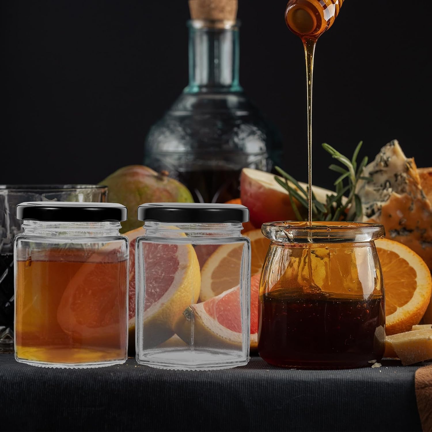 DECHOUS 4pcs Glass Hexagon Honey Jar with Lid, 180ml Serving Container