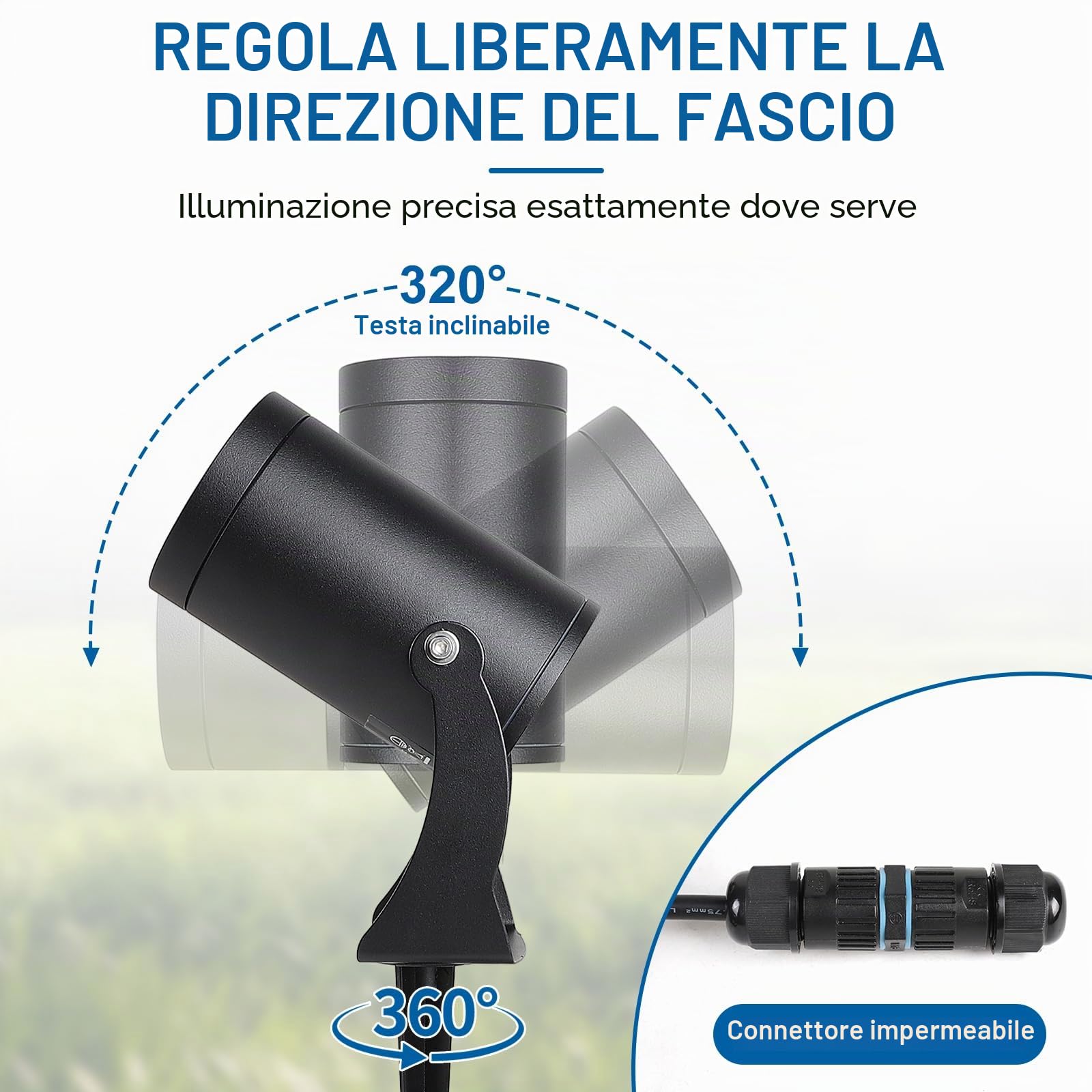 CPROSP 2PCS Faretti da Giardino Gu10, 5W 3000K Bianco Caldo LED | Faretti da Esterno con Picchetto Esterno; Faretto Giardino con Connettore Impermeabile; per Terrazza, Vialetti, Laghetto IP65