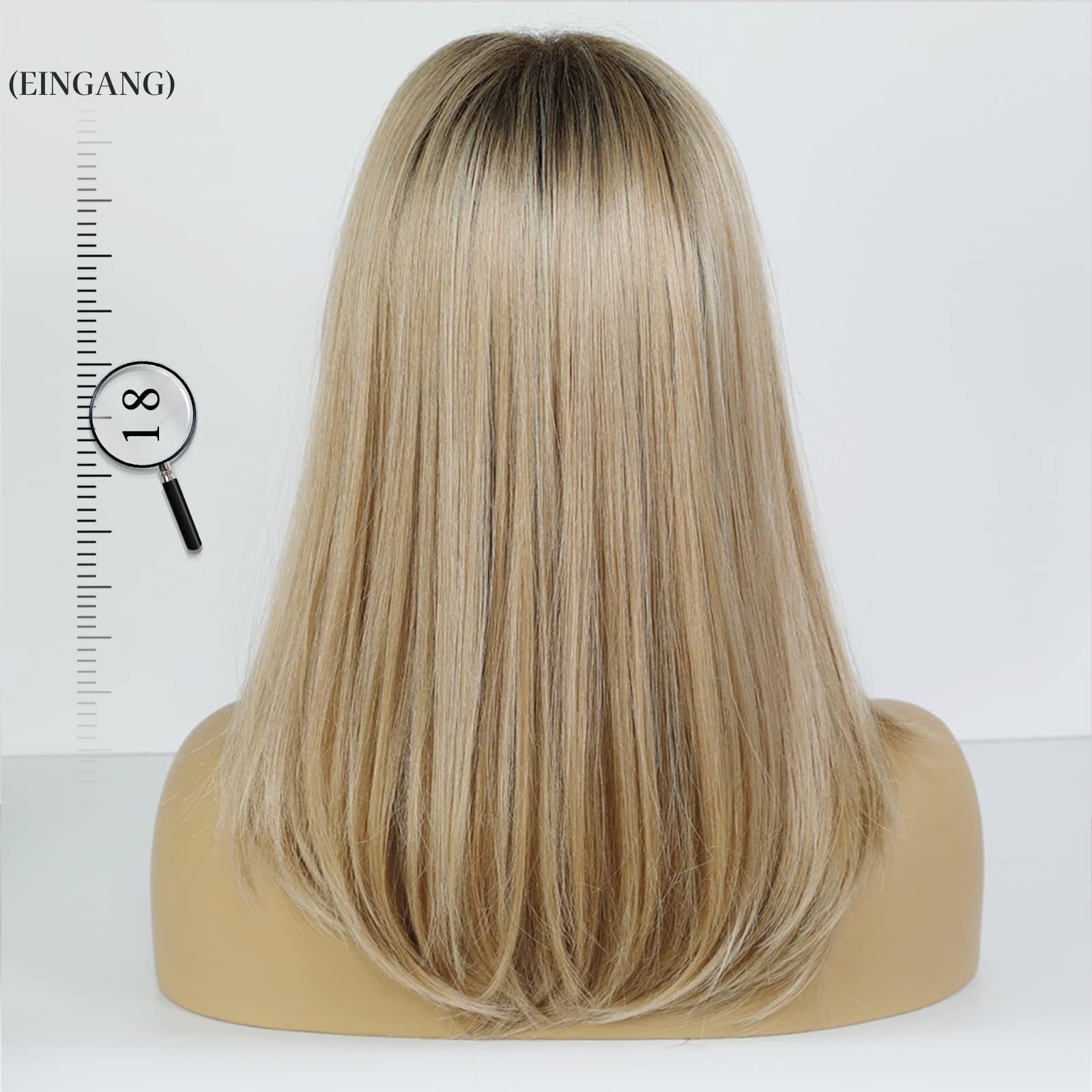 HAIRCUBE Lange Gerade Blond Perücken für Frauen Futura Synthetische Haarperücke mit Dunkel Verwurzelt Textur und Seidig