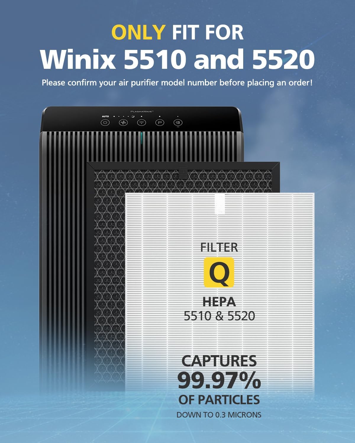 5510 5520 Filter Q For Winix 5510 5520 Air Purifier Filter Replacement 1712-0123-00 For Large Room 1882 Ft²/Hr, 1 Middle Filter & 1 Activated Carbon Filter Captures Pet Dander, Smoke, Dust, Pollen - Image 3