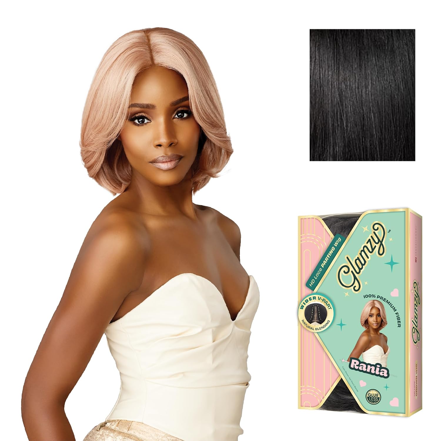 Sensationnel Glamzy Lace Part Wig - Rania Glueless Hand Tied Wider V Parting Synthetic Hair (1 JETBLACK)