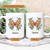 Vista 2 de Taza de café personalizada con diseño de mariposa de arte de origami, regalo para cumpleaños de amigo, compañero de trabajo, taza de cerámica blanca