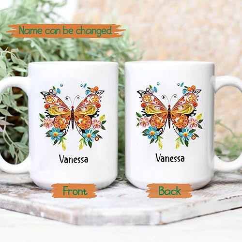 Miniatura 2 de Taza de café personalizada con diseño de mariposa de arte de origami, regalo para cumpleaños de amigo, compañero de trabajo, taza de cerámica blanca