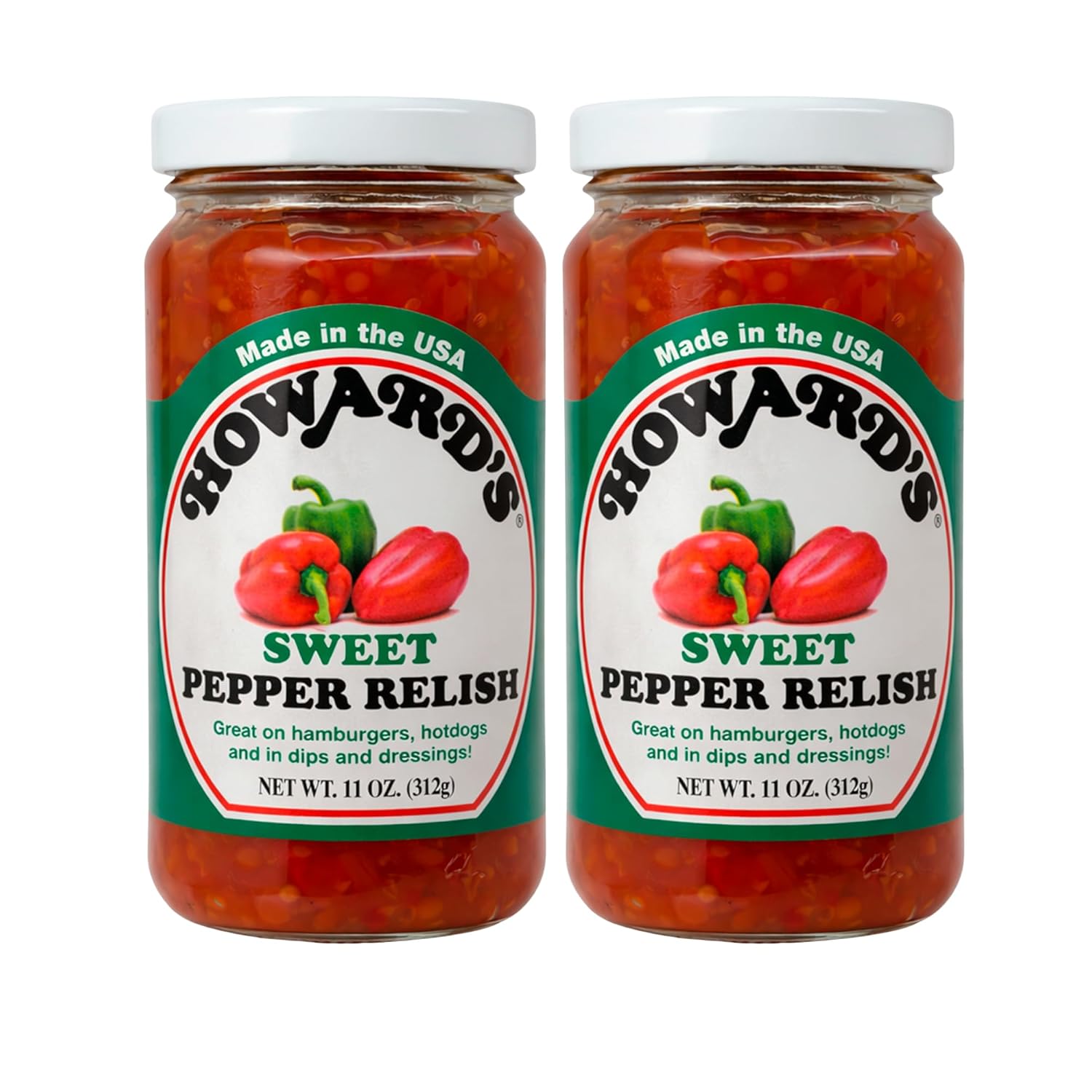 Howard's Sweet Pepper Relish, 11 oz (Pack of 2) - Tangy Sweet Condiment for Burgers, Hot Dogs & Sandwiches