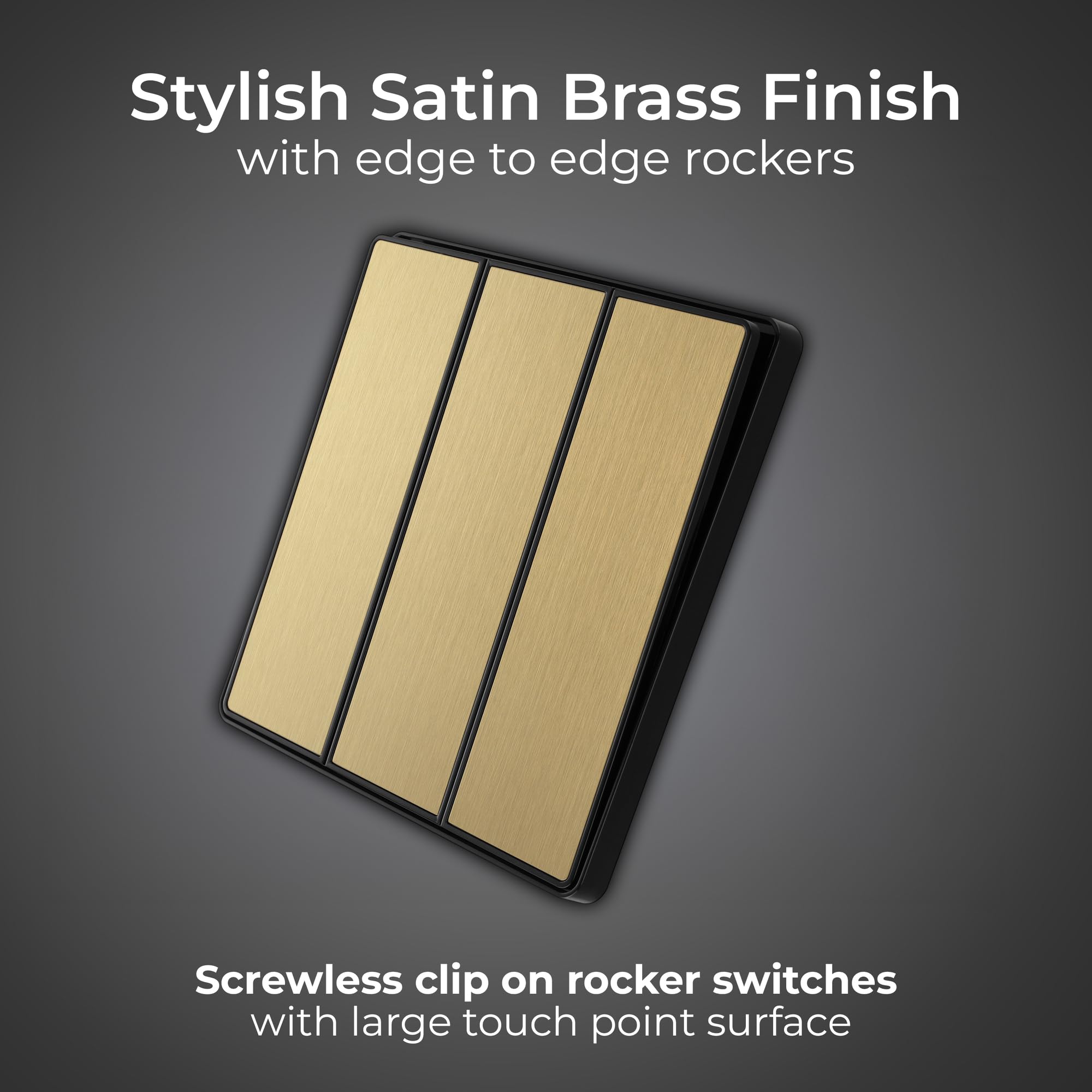 BG Electrical Triple Wall Light Switch, 2-Way, Edge-to-Edge Rockers, Screwless Appearance, Round Edges, Evolve, Satin Brass - Image 2