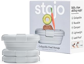 STOJO Collapsible Sandwich Box 3 Set - Cashmere, 24oz - Reusable Food Storage Container - To-Go Travel Silicone Bowl for Hot and Cold Food - Lunch, Camping and Hiking - Dishwasher Safe
