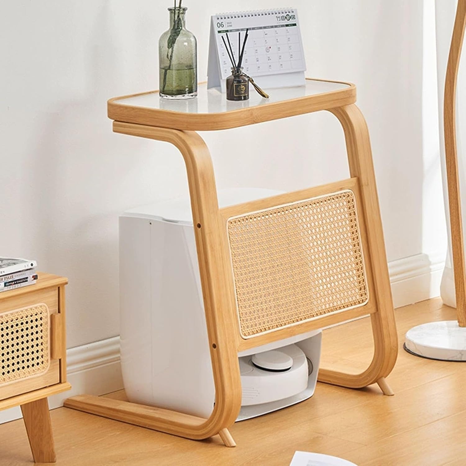 JKGHK Sweeping Robot Stand Rack, C Shaped Robot Vacuum Hidden Cabinet, Hidden Cabinet for Sweeping Robots, Wood Freestanding Side Table Rack, for Living Room, Bedroom