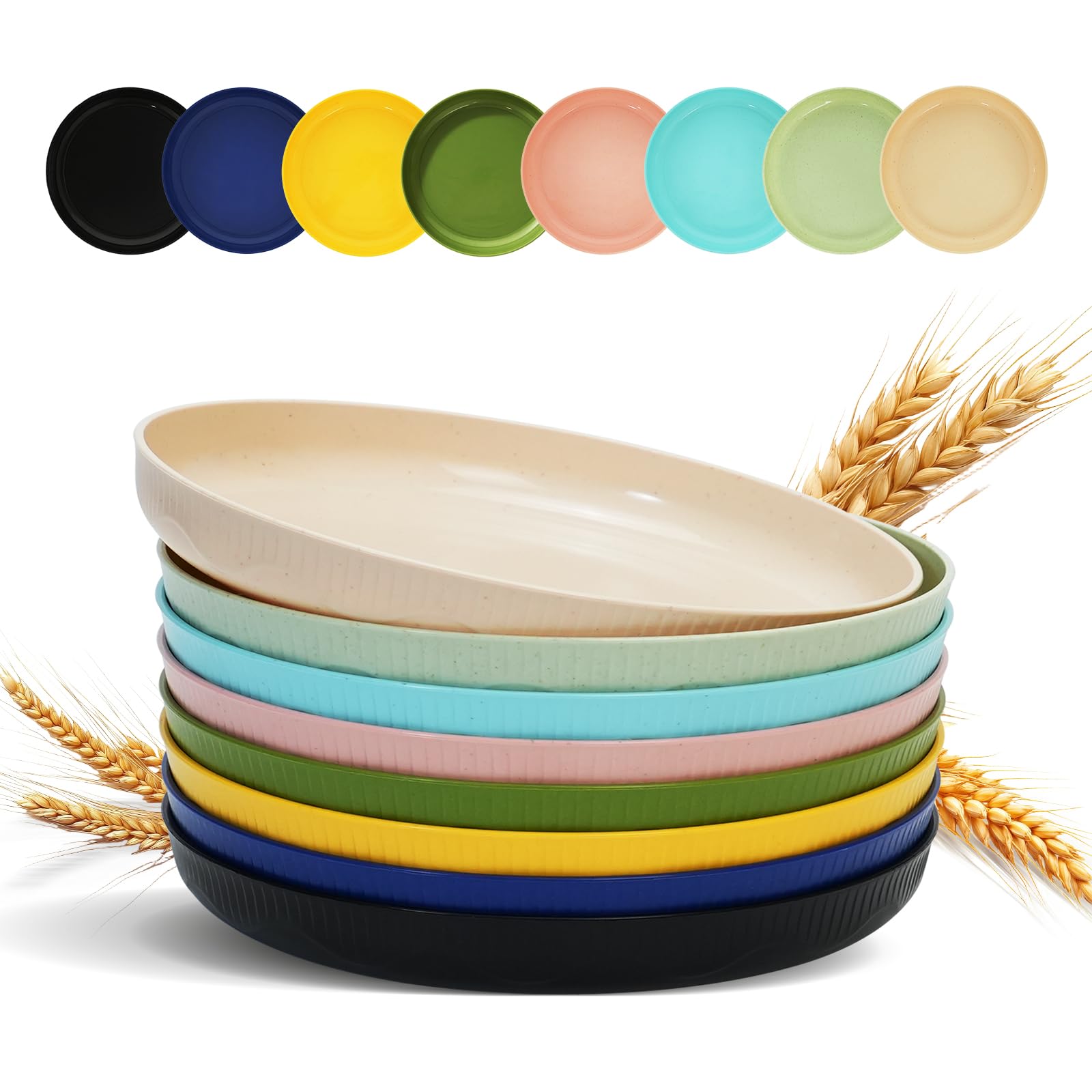 USGLOBL 8pcs Reusable Plastic Plates,9 inch Unbreakable Dinner Plates,Dishwasher & Microwave Safe, Lightweight Plates for Kids and Adults Camping,Kitchen,Party,Picnic โ image 1
