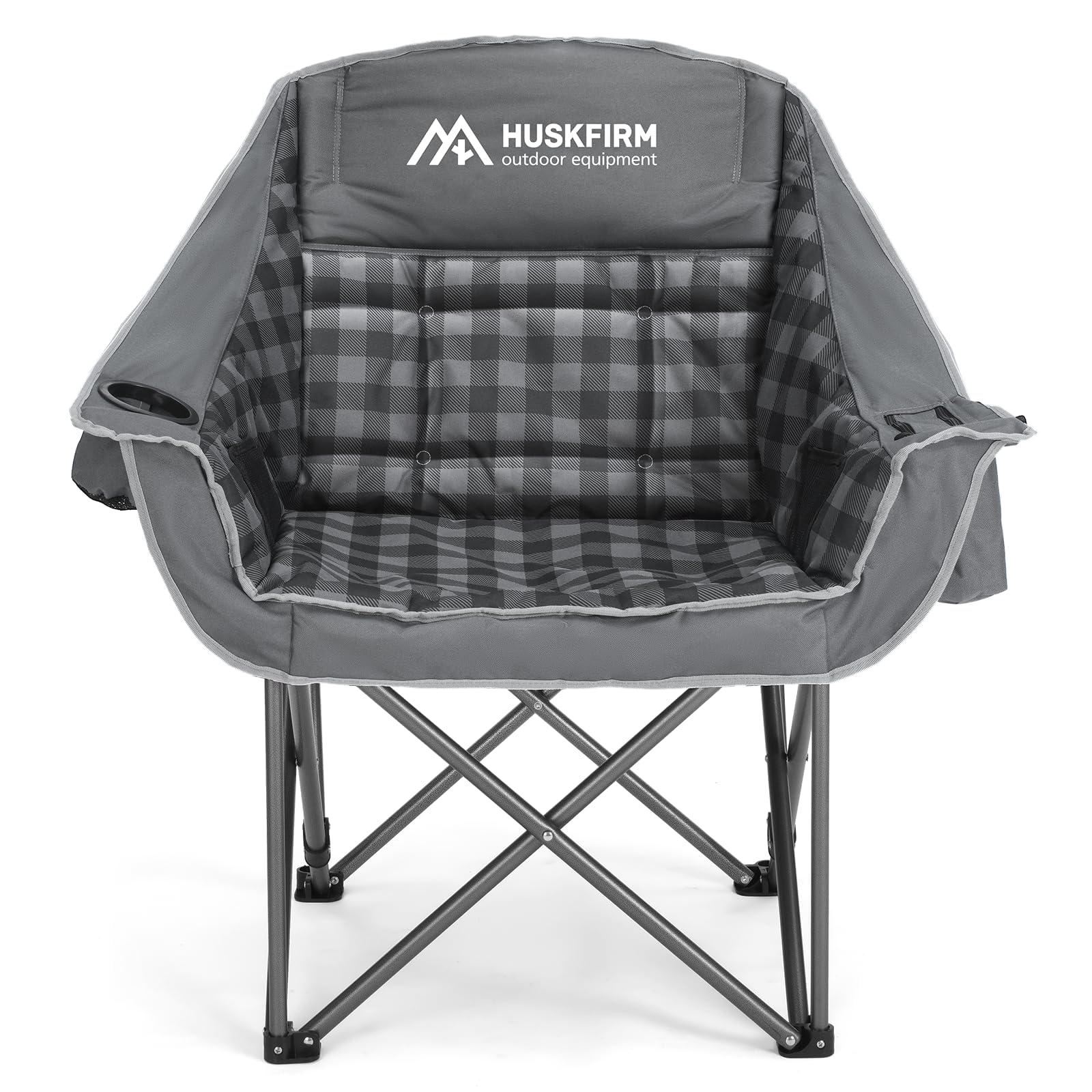 Oversized Camping Chair Padded Camping Chairs Heavy-Duty Foldable Camping Chairs with Cup Holder and Cooler Bag Portable Lawn Chair for Sports Outdoors-Support 450LBS, Grey