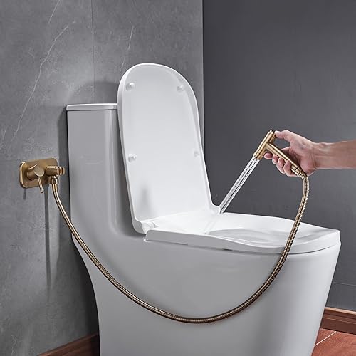 Miniatura 3 de Baño oculto latón montado en la pared caliente y frío mezclados bidé spray set NPT 12 mano pañal Shattaf accesorio de inodoro, oro cepillado