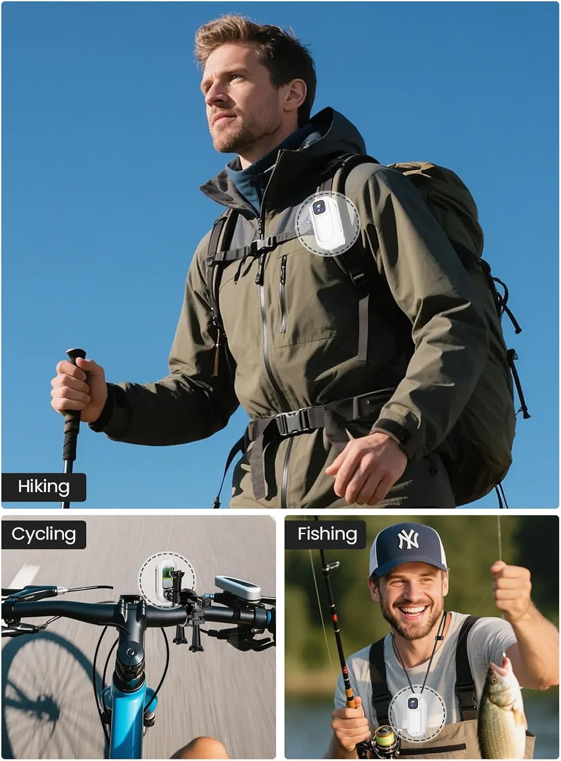 Mini Body Camera A300, 2K Thumb-Sized Wearable Action Cam, 1.47" LCD Screen, 64G SD Card, 1800mAh Charging Case, POV Loop Recording for Bike, Motorcycle Helmet & Outdoor Activities (White)