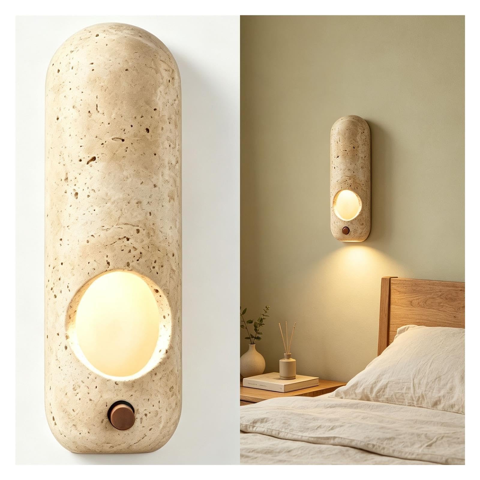 Lampada da parete in travertino in stile giapponese G9 a forma di capsula