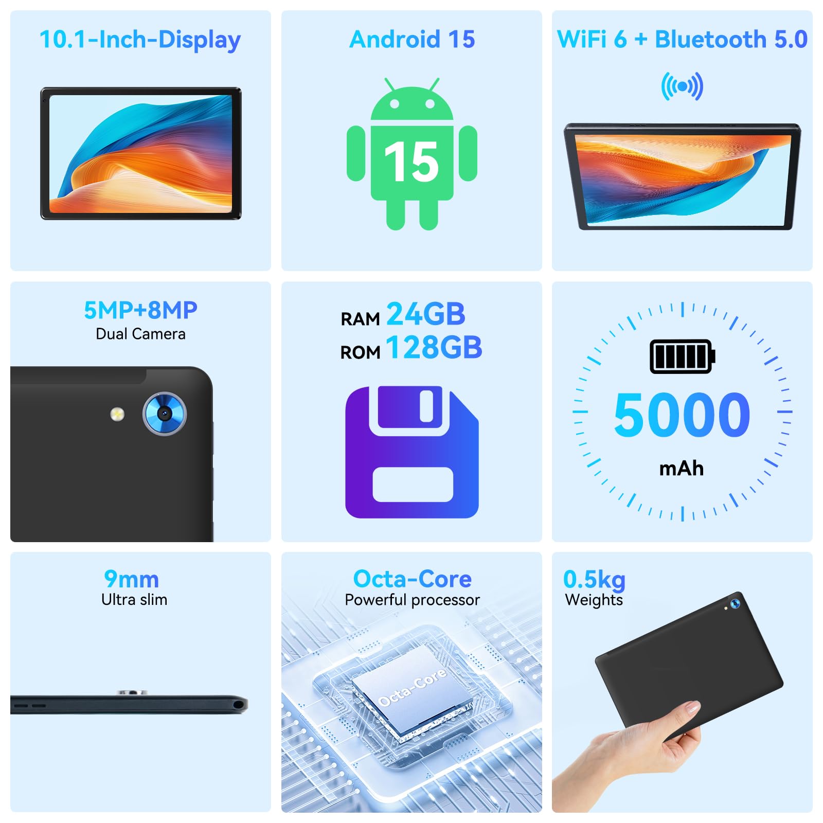 Marke: Whitedeer Whitedeer Tablet, Tablet 10 Zoll, Android Tablet mit 24GB RAM 128GB ROM, Octa-Core, HD IPS Touchscreen, 5000mAh Akku, WiFi 6, Bluetooth 5.0, Dual Kamera, Face ID, Google-Zertifiziert, Schwarz in use