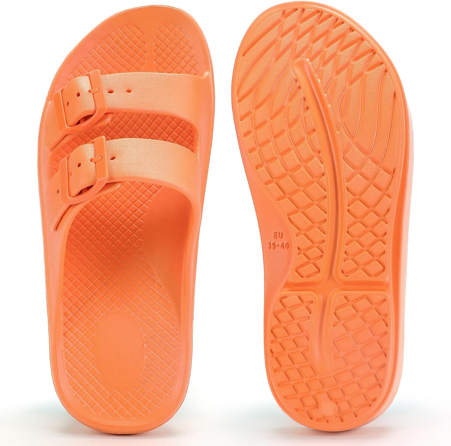 Kricely Women and Men Recovery Sandals Plantar Fasciitis Arch Support Orthotic Slides Adjustable Double Buckle Thick Sole Slippers(Orange Women 8-9 Men 7-8) - Image 6