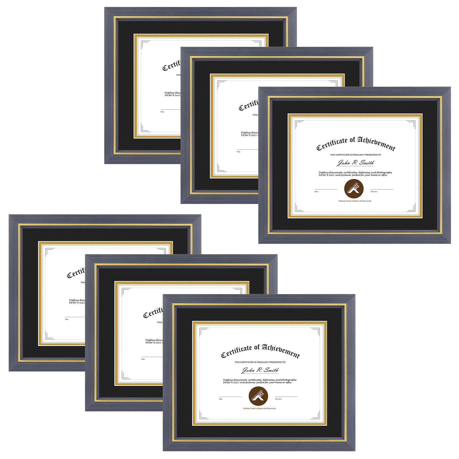 11x14 Diploma Frame Blue Gold Trim Fit 8.5x11 with Black W Gold Double Mat