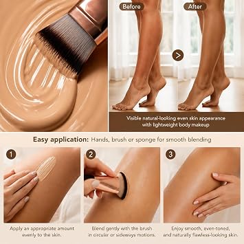 Leg Makeup Waterproof No Transfer - Natural Body Coverage Perfector with Brush - All in One Body Makeup Foundation for Legs, Arms Buildable Coverage, Visible Veins & Tattoo Cover Up, Even Skin Tone