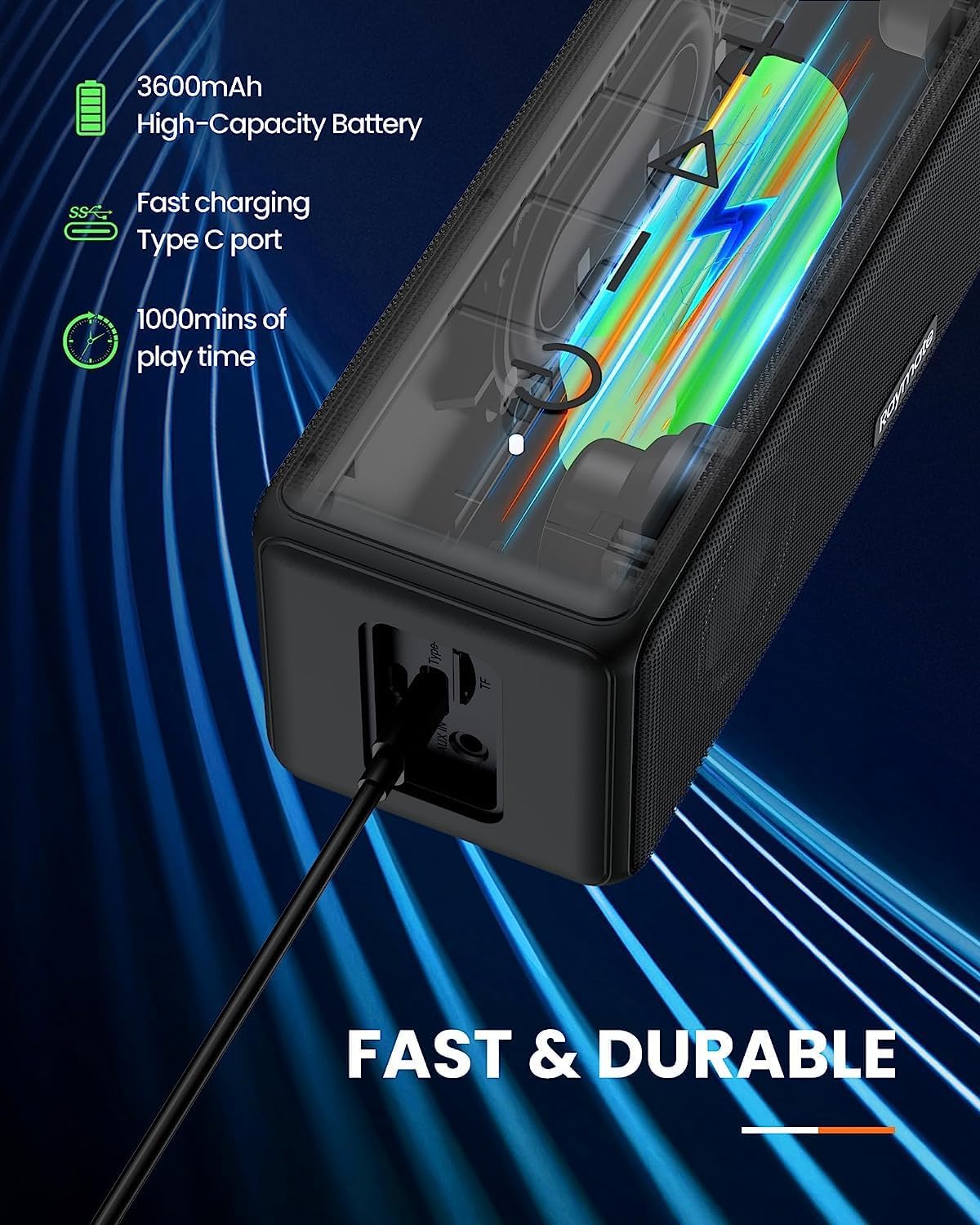 Raymate Bluetooth Speaker, 30W Deep Bass TWS Pairing Stereo Sound with DSP, IPX7 Waterproof Wireless V5.0 Shower Speakers, 15H Playtime Portable Speakers for Party Outdoor Travel(Orange) - Image 5