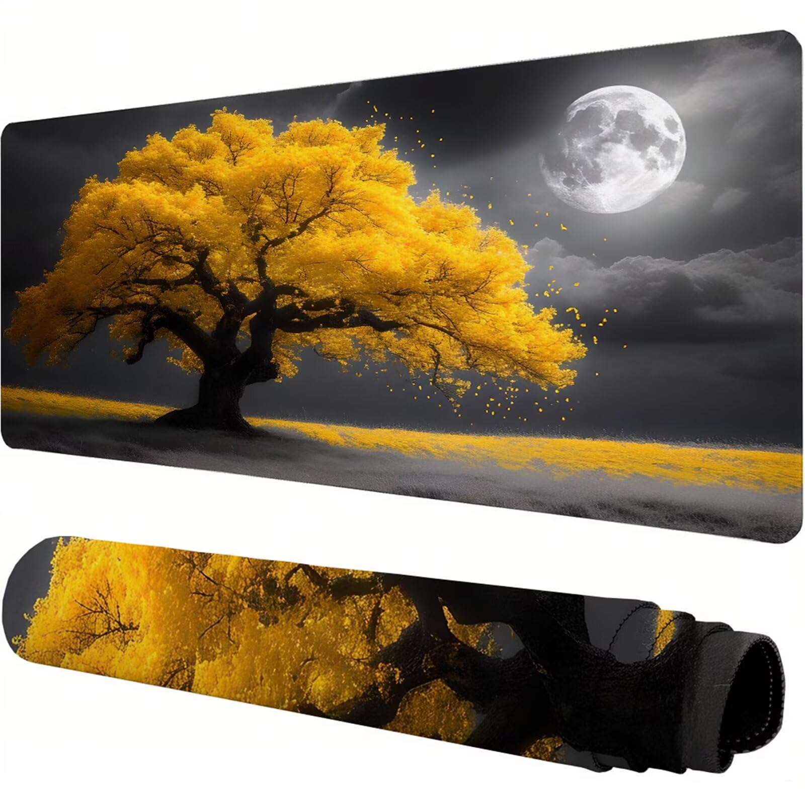 Żółta podkładka pod mysz XXL 1600 x 800 x 3 mm uchwyt na biurko akcesoria antypoślizgowa gumowa podstawa i zszyte krawędzie podkładka pod mysz dla graczy do dekoracji biura dekoracyjnego, prezenty dla