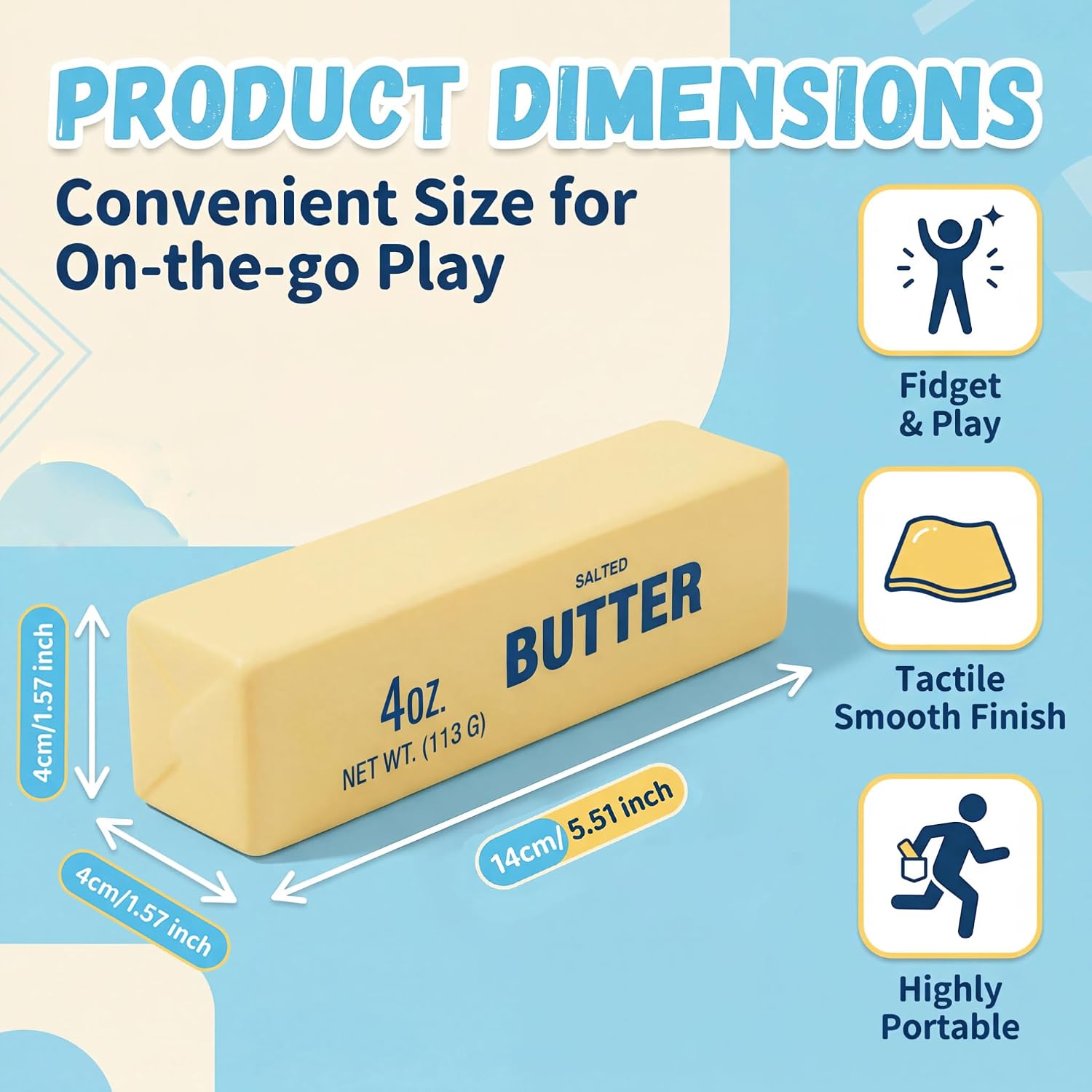 1Pcs Butter Squishy Toy, Slow Rising Squeeze Butter Fidget Toy, Realistic Butter Stick Shape, Soft PU Stress Relief Ball for Office School (Light Yellow) image 2