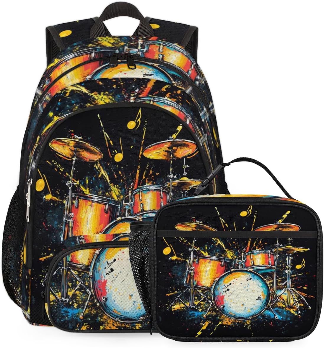 Backpack with Lunch Box 2pcs Set Drum Kit Graffiti