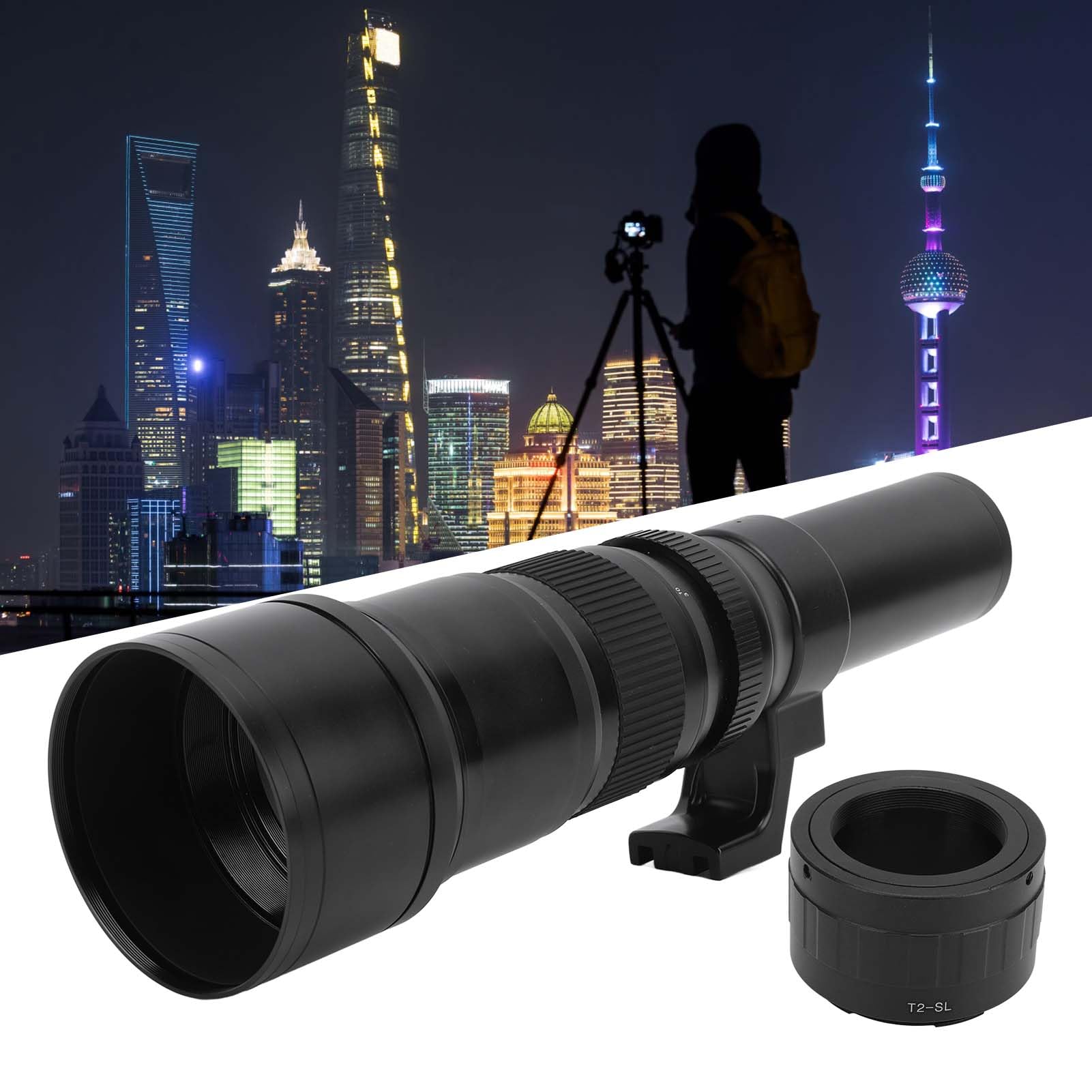 Teleobiettivo per fotocamera F6.3, 500 mm, con messa a fuoco fissa, telescopio astronomico, obiettivo zoom ultra lungo con anello adattatore T2 SL, per fotografie di uccelli selvatici (nero)