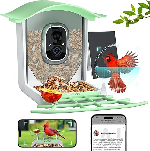 GAGEUR Comedero para pájaros con cámara, cámara inteligente para comederos de pájaros con panel solar, identificación con inteligencia artificial