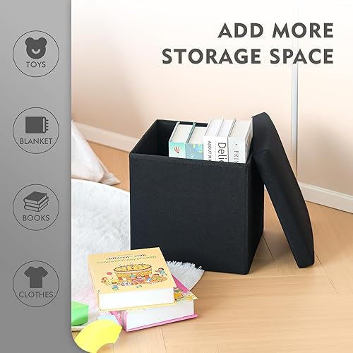 Miniatura 86 de B FSOBEIIALEO - Otomano plegable de piel sintética con almacenamiento Gris,Negro -,Negro 16.5"x12.6"x12.6",Azul,Marrón,Gris