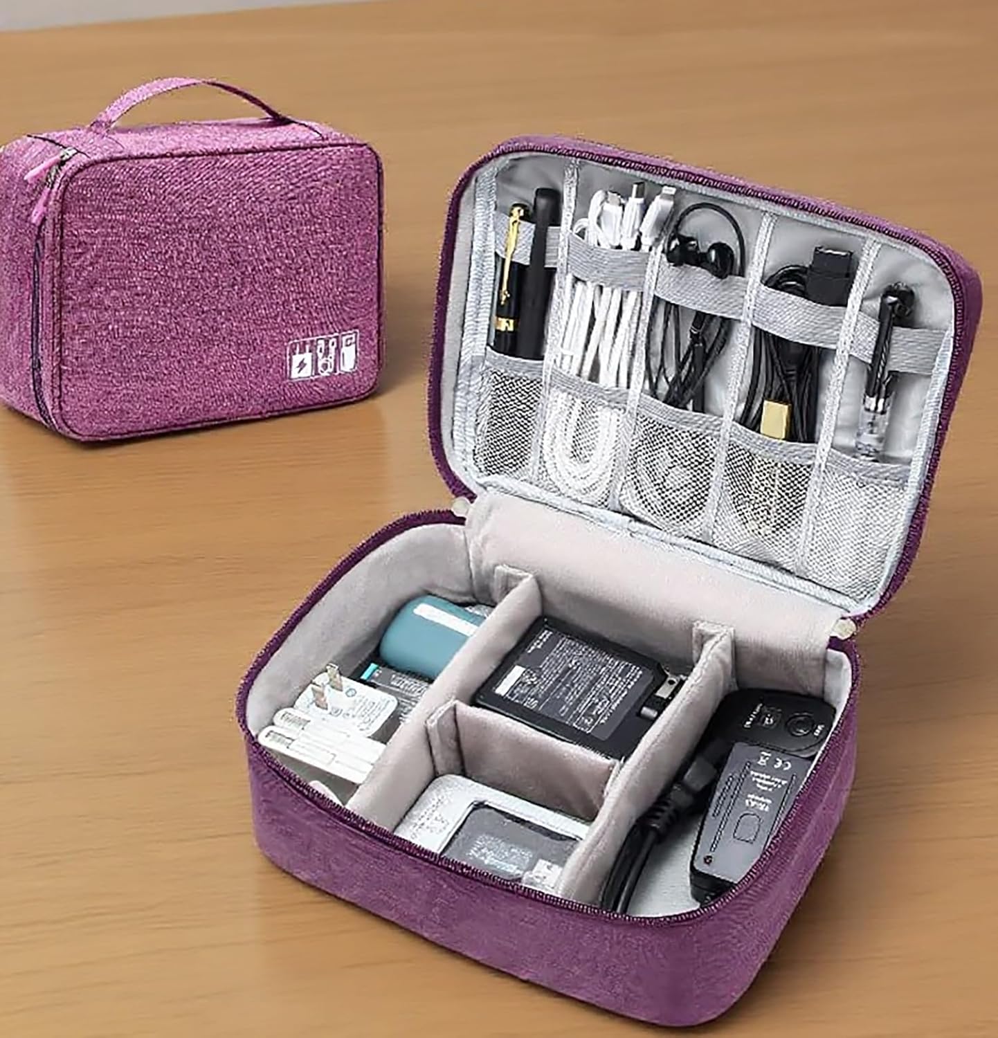 Electronics Organizer, Waterproof Portable Digital Storage Bag, Travel Cable Organizer Case-Purple